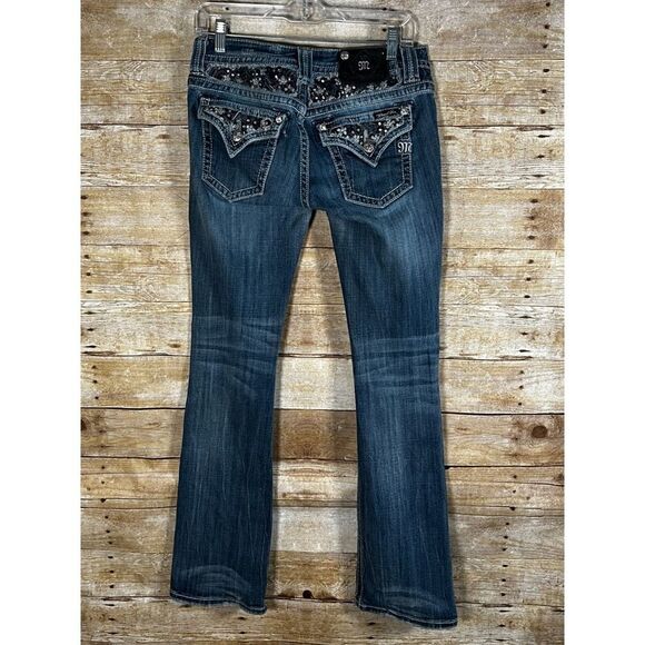 MISS ME BOOTCUT LACE JEWELED EMBROIDERED CONCERT FESTIVAL  PREMIUM DENIM JEANS - Picture 3 of 10